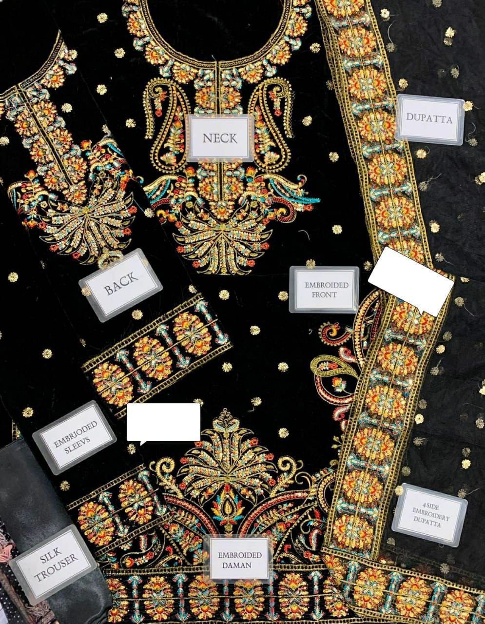 Brand :JAZMIN Velvet fully heavy alternet embroidered spengle work - Image 5