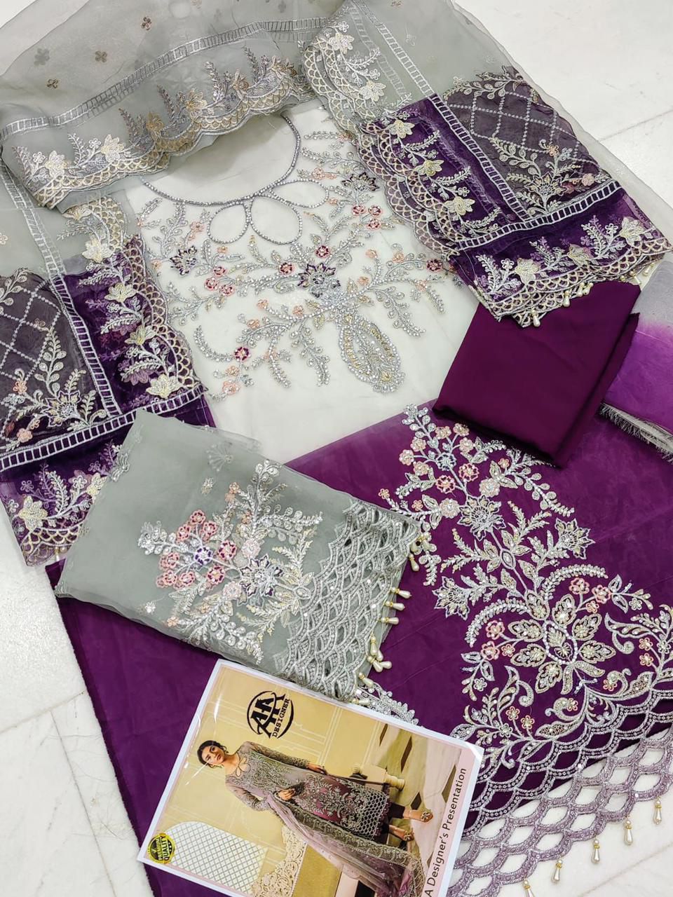 MARIA.B Organza Suit With Malai Crap Trouser - Image 5